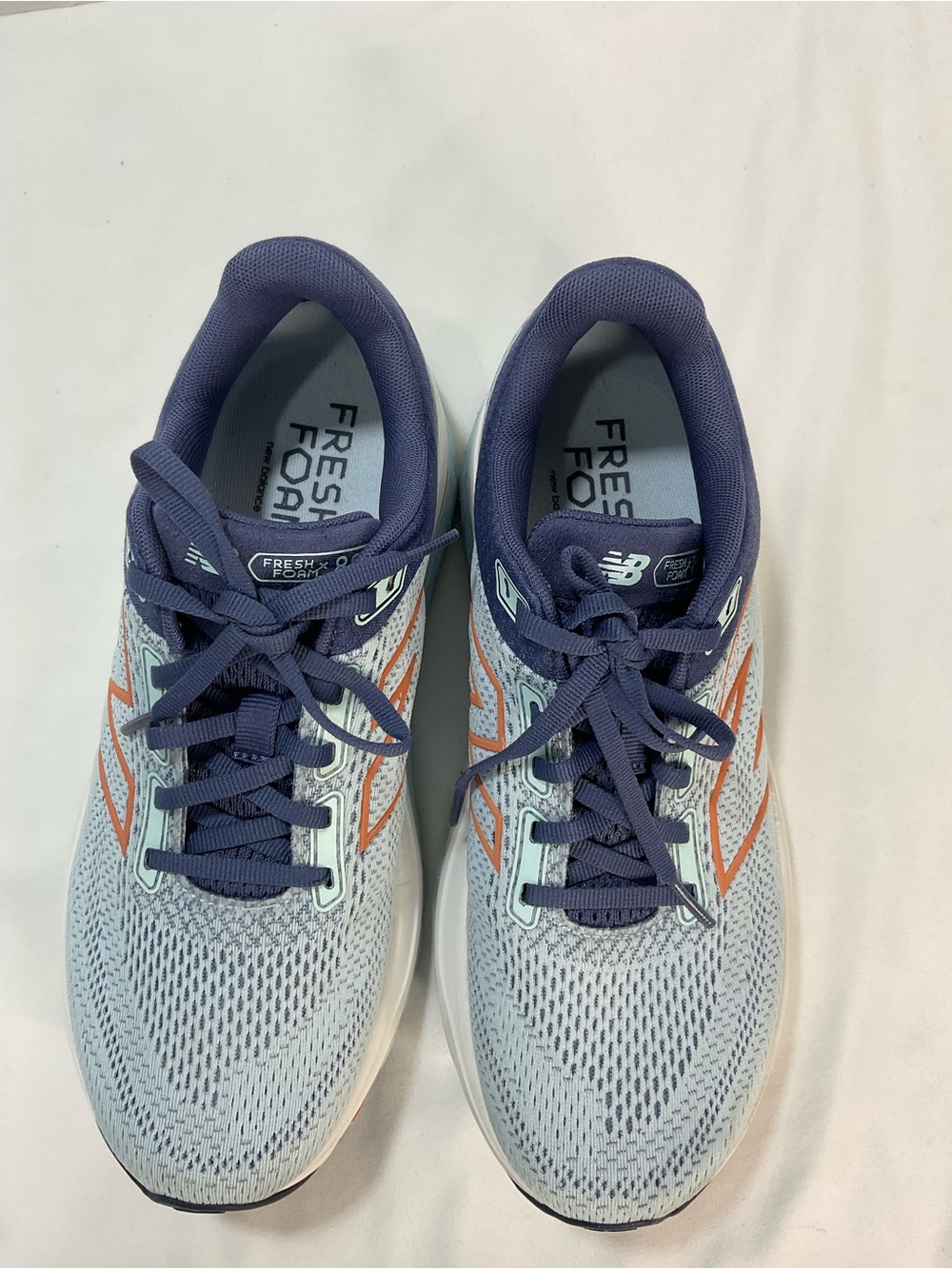 New Balance Men's Fresh Foam Running Shoes - Light Blue & Navy with Orange Trim
